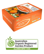 An orange bag of sugarcane mulch and the AORGP Organic Certification
