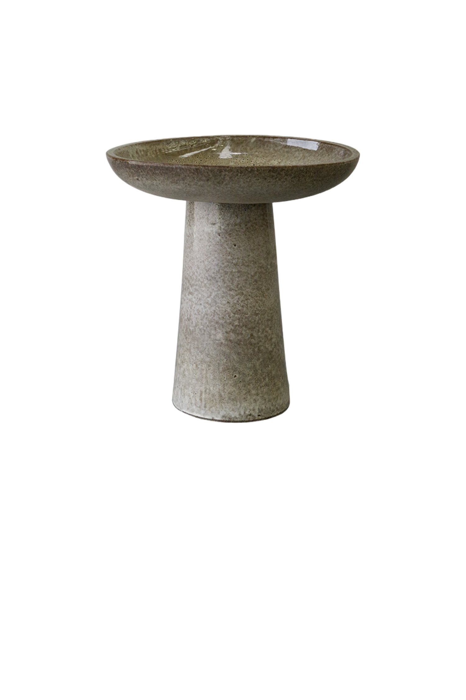 A brown hued bird bath