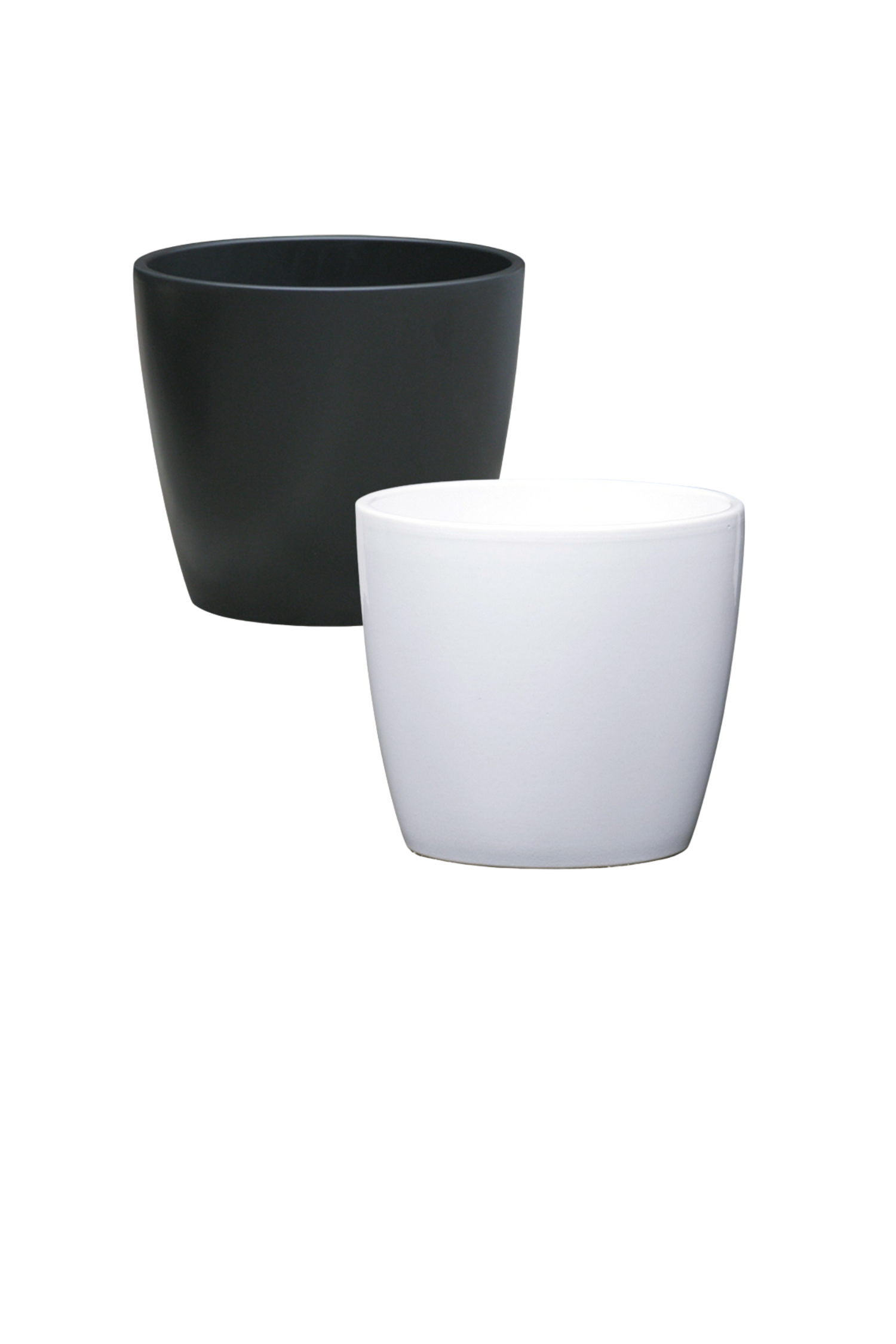 Black and white plant pots on transparent background