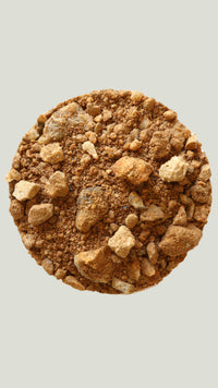 A dish of crushed honey granite