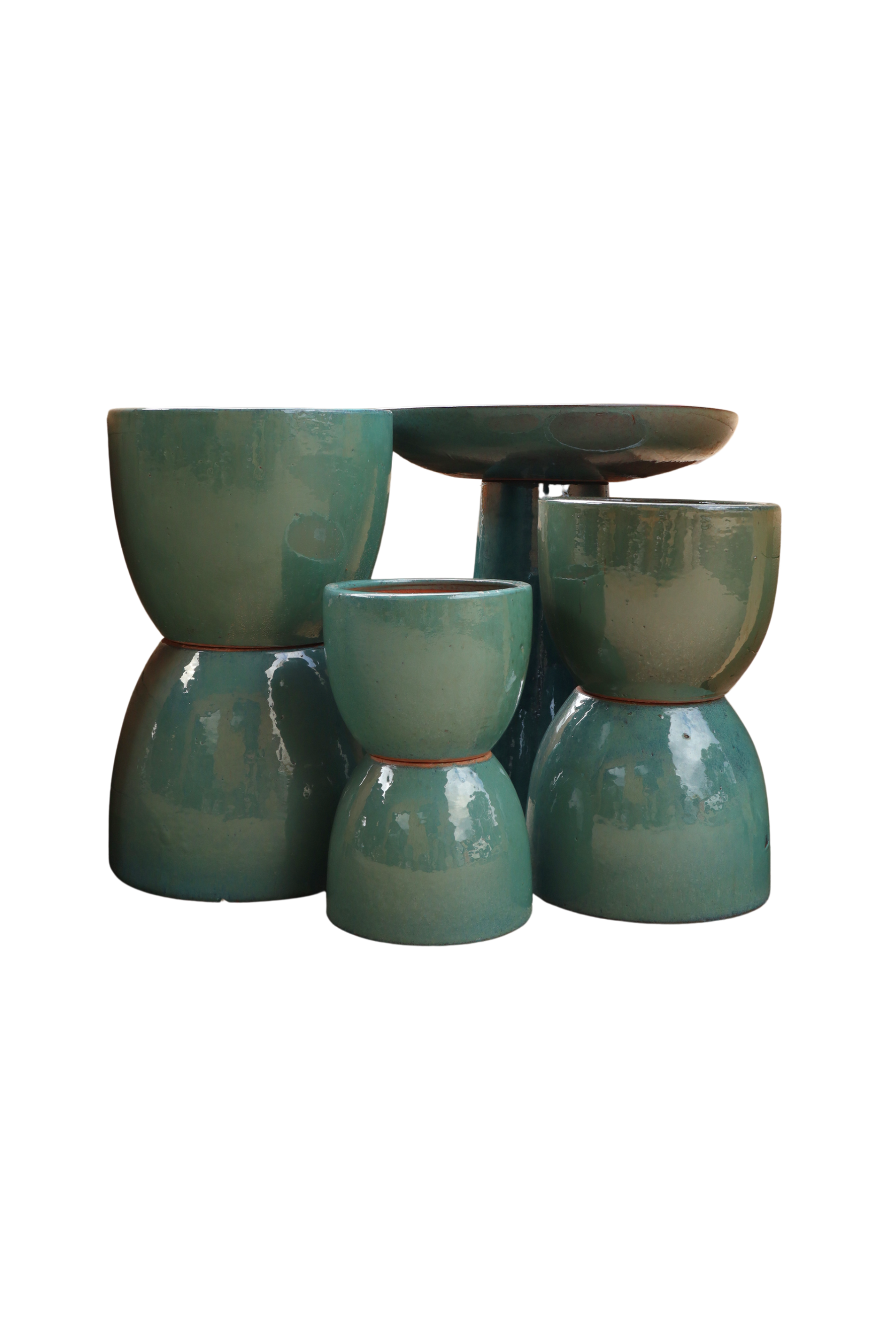 Set of green ceramic planters