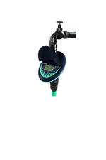 Digital water meter with a black casing and green display