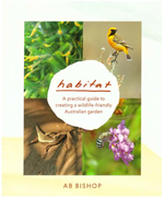 Book cover for 'Habitat' by AB Bishop with images of wildlife and flowers.