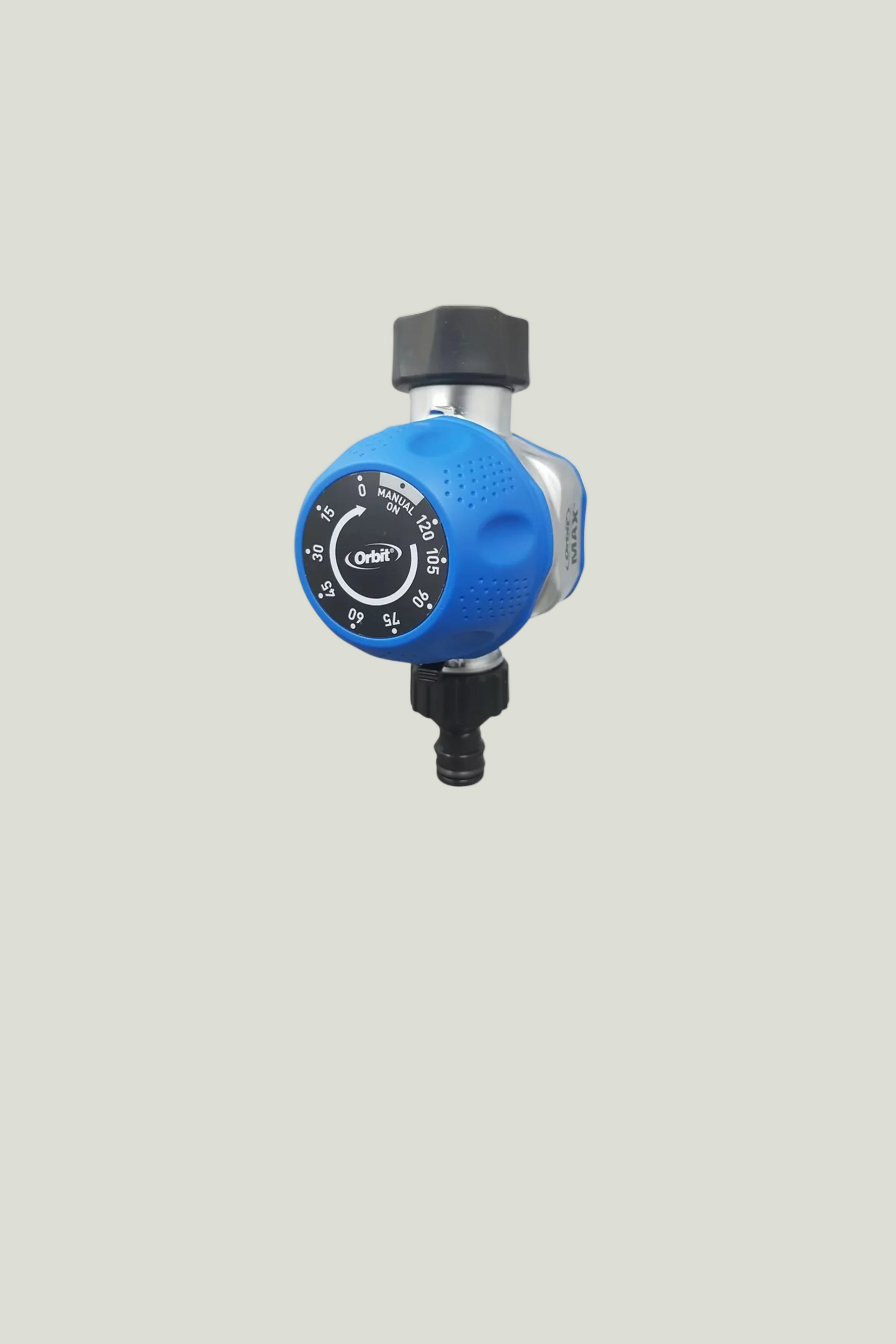 Mechanical tap timer with blue dial and black fittings