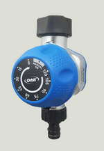 Mechanical tap timer with blue dial and black fittings