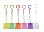 Set of five colorful shovels with gradient handles