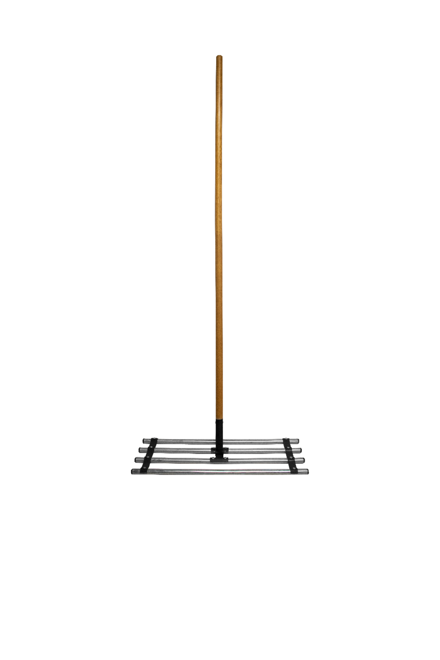Soil spreading tool with wooden handle and metal head