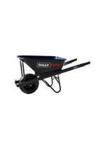 Black wheelbarrow with 'Rally Tuff' branding