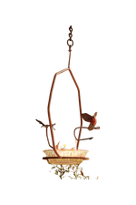 Decorative hanging bird bath with metal birds
