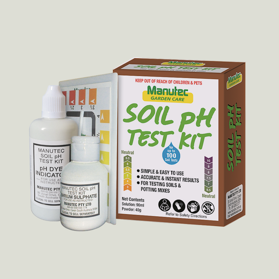 Manutec Soil pH Test Kit with two bottles on a white background