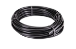 Coiled black tubing on a white background