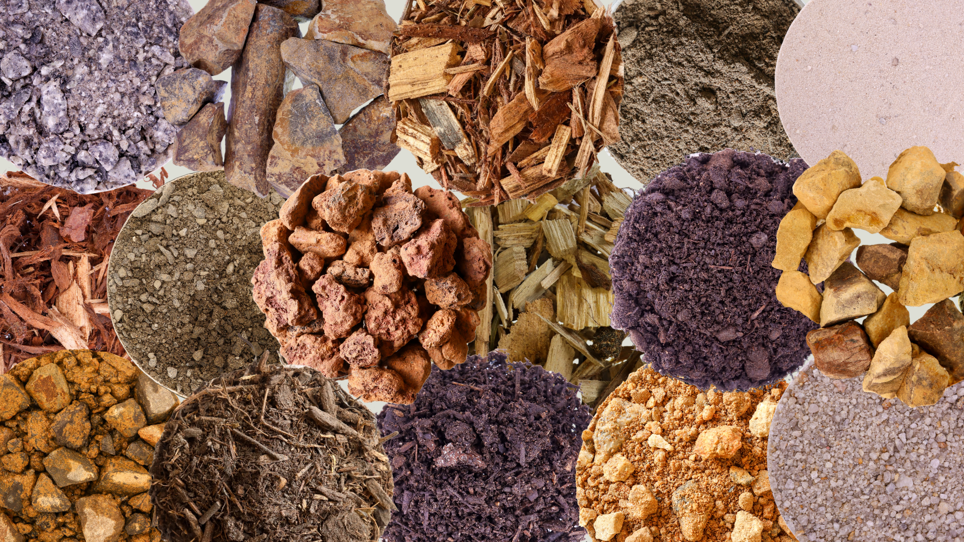 A collage of different materials used in gardening or landscaping projects