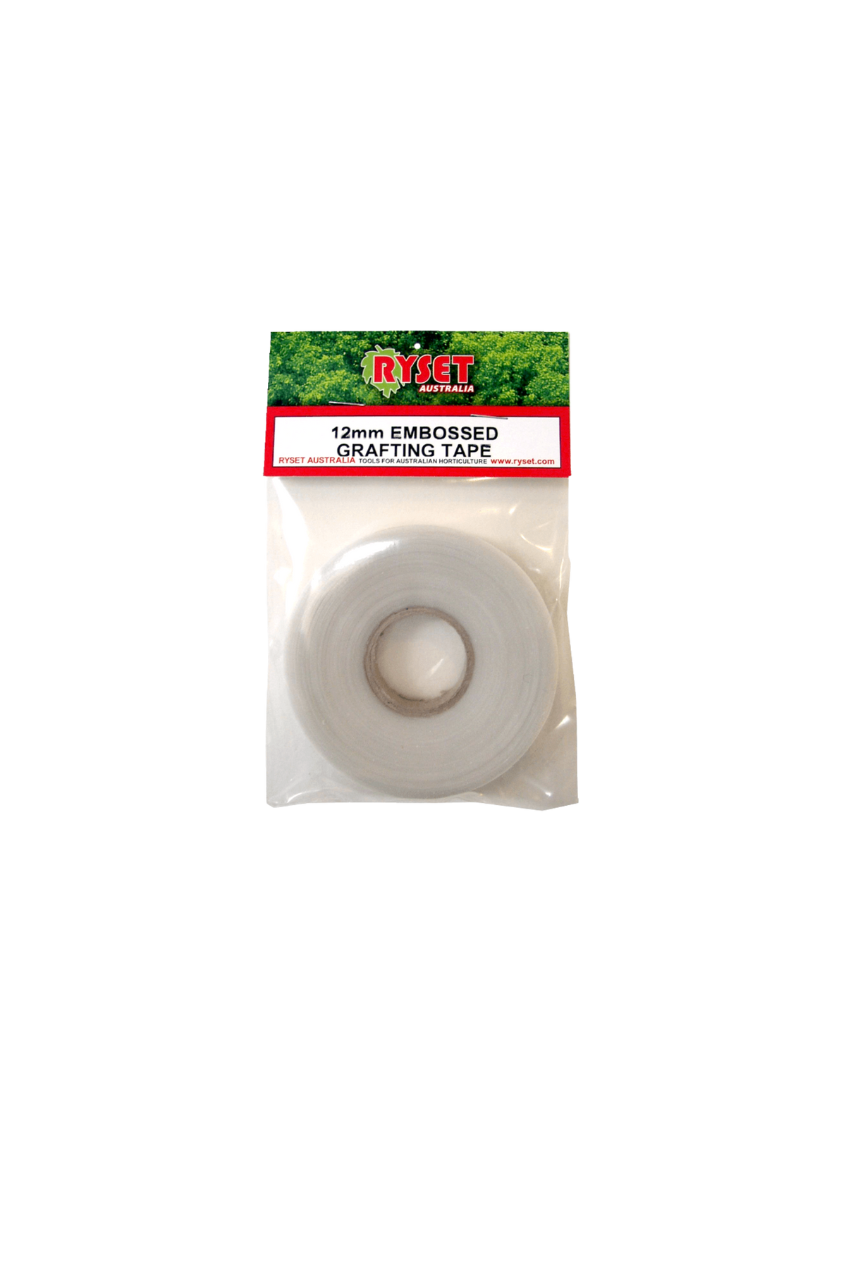 Packaged roll of 12mm embossed grafting tape with RYSET branding on a white background.