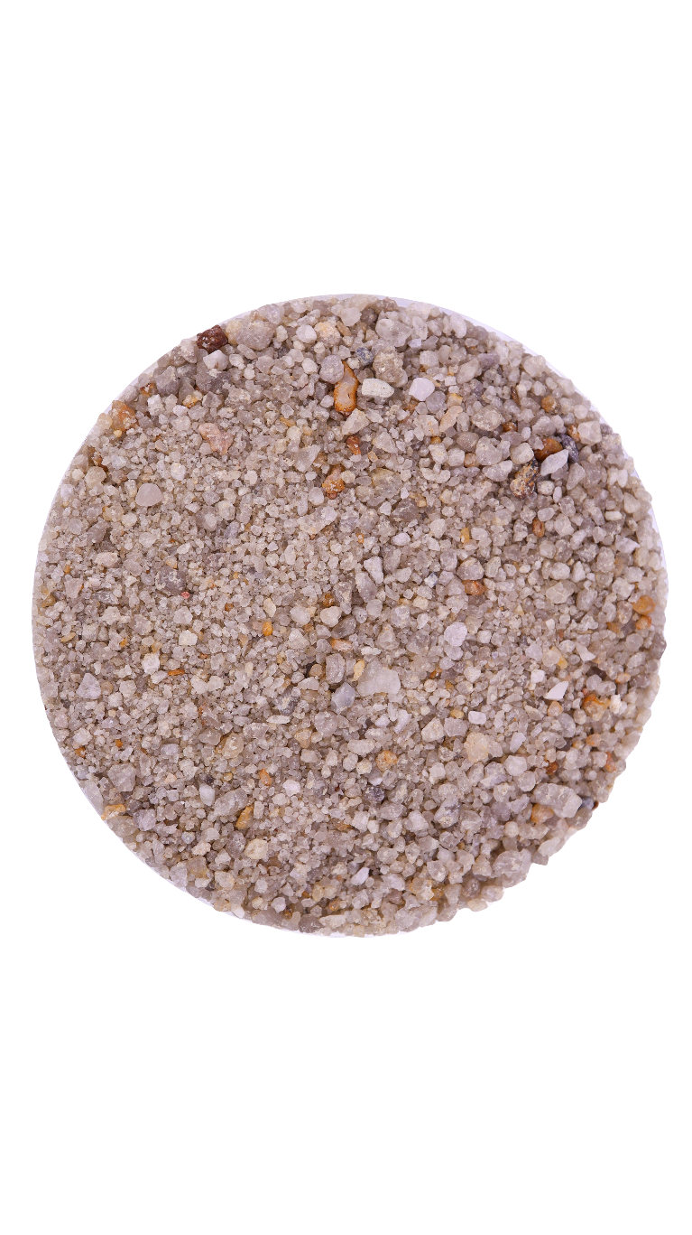 A dish of sand used in concrete and paving applications