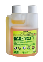 Eco-Neem botanical insecticide bottle with label on a white background