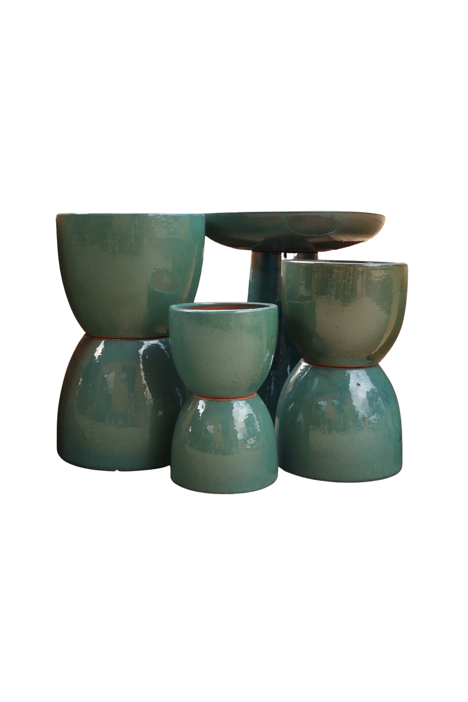 Set of green ceramic planters 