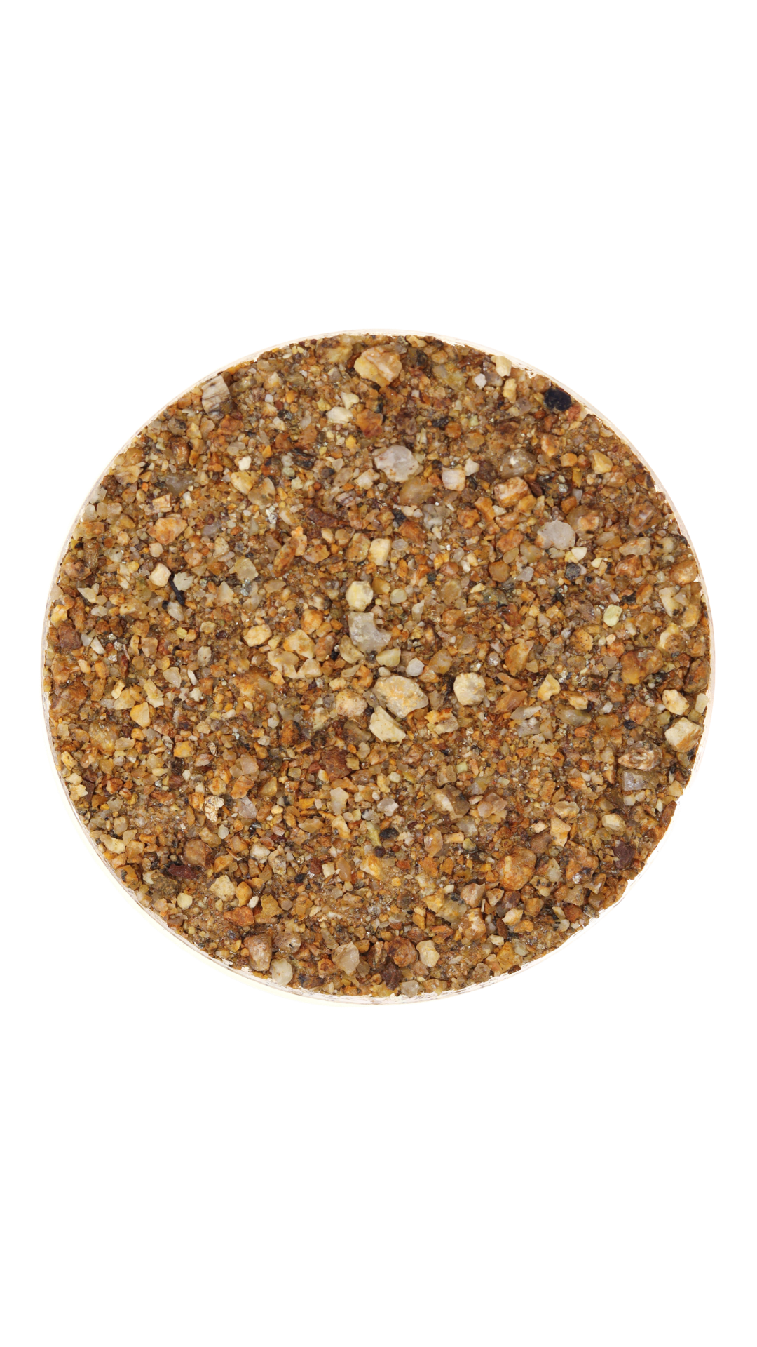 Round dish of fine crushed stones