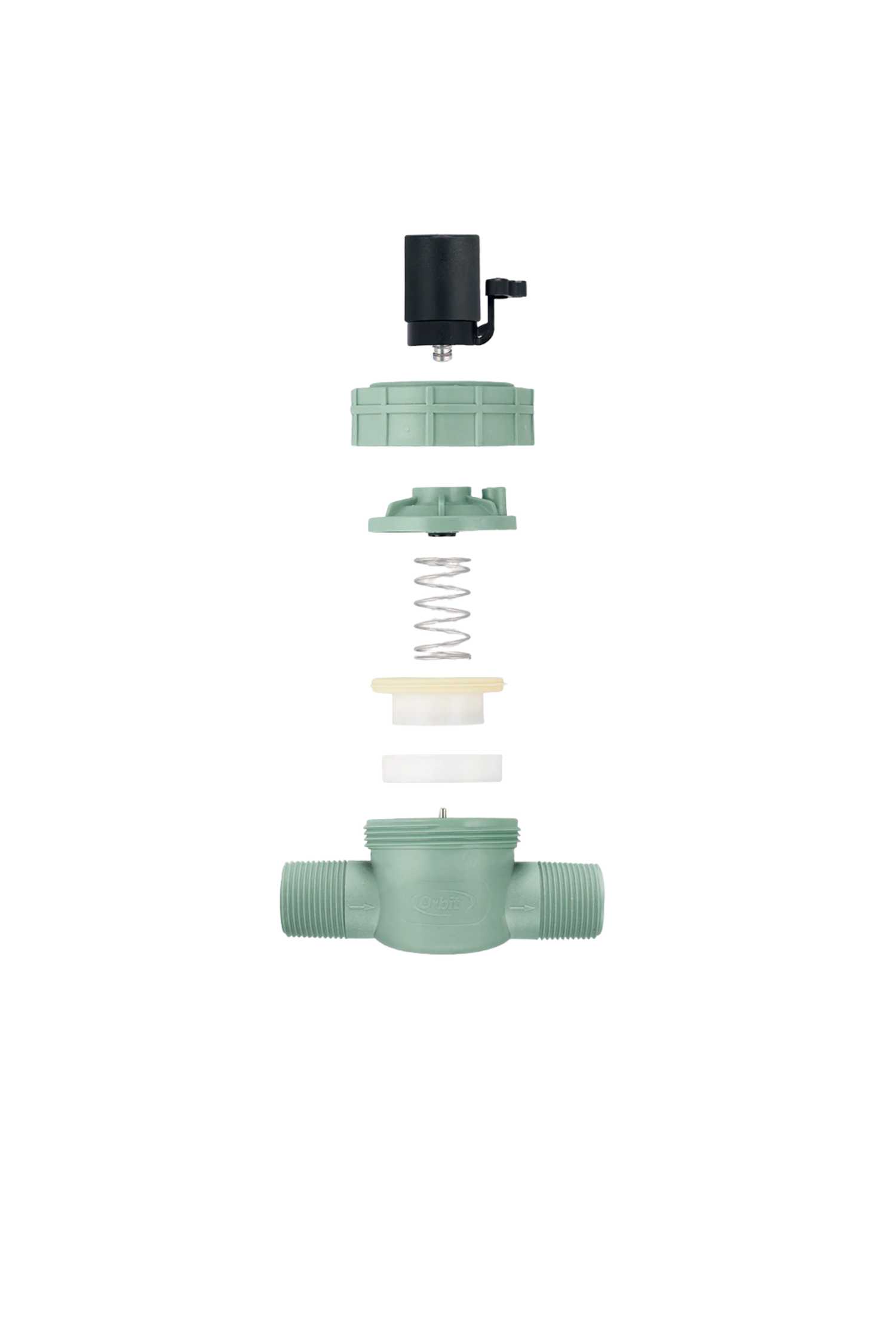 Mechanical parts including a green cylindrical component, black and white springs, and a black cylindrical cap