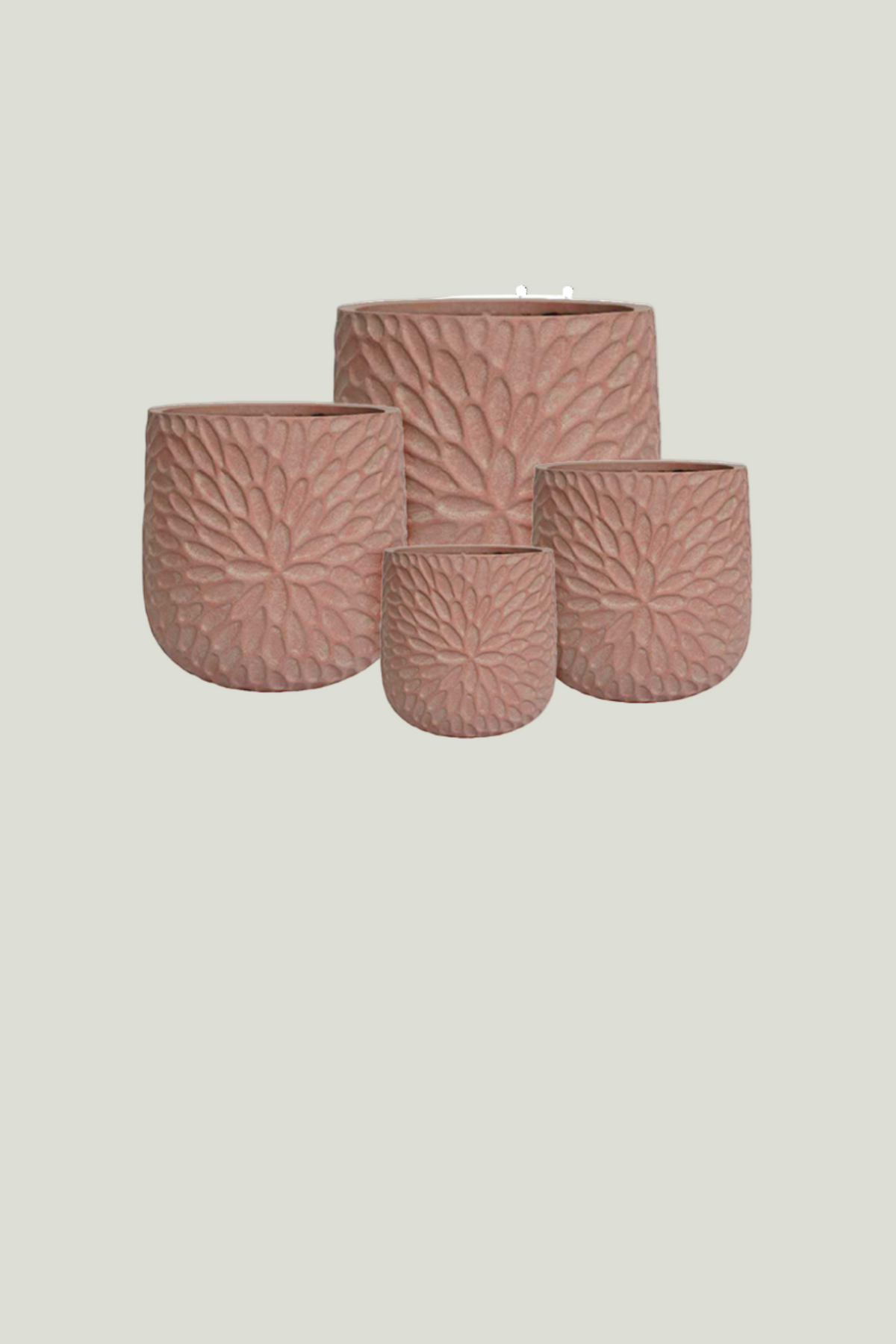 Set of four terracotta pots with textured surfaces