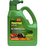 Green container of PowerFeed plant food on aclear background