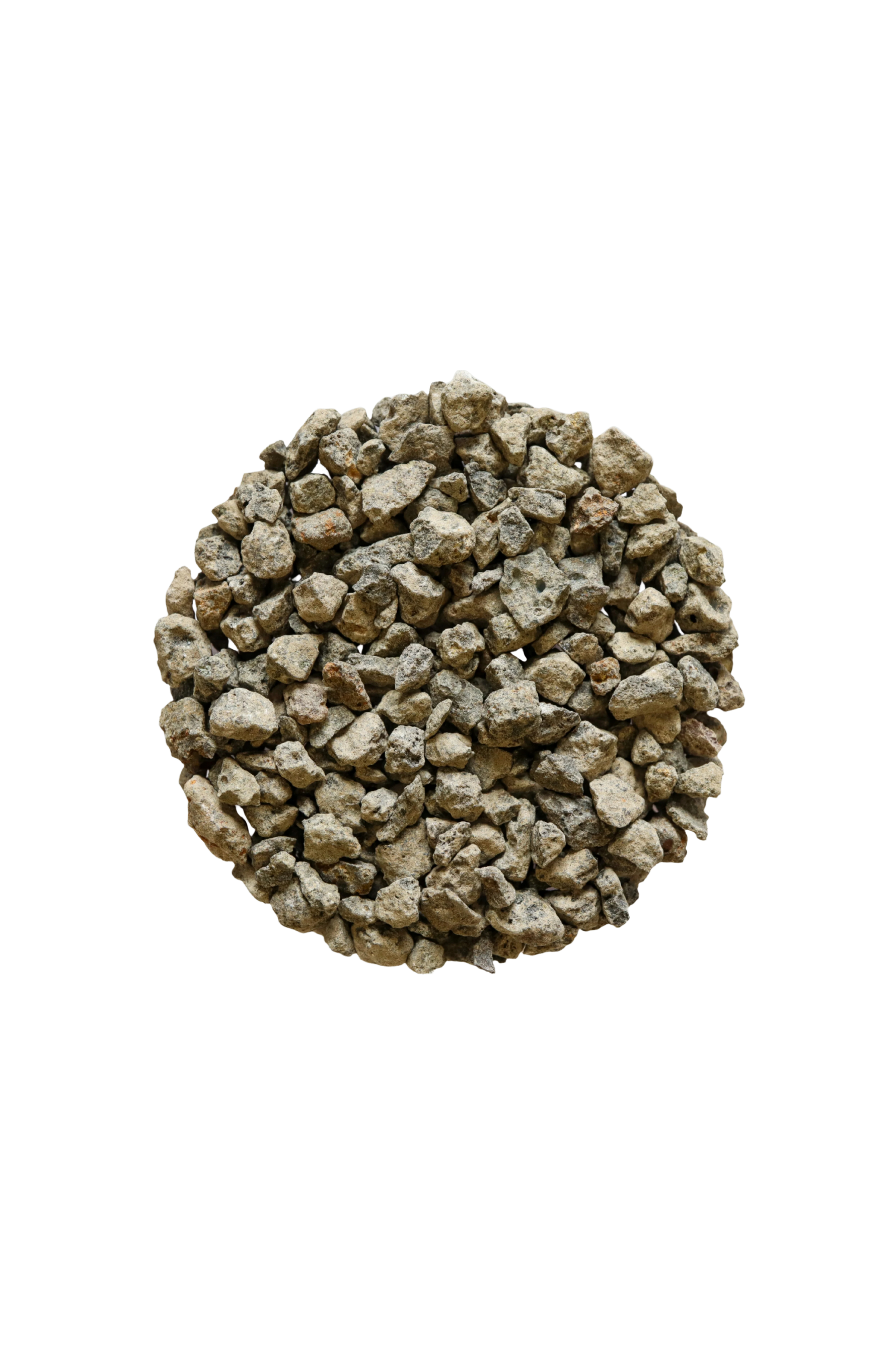 A close up of a petri dish full of small stones