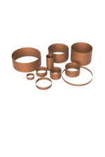 Set of rusted steel rings and raised garden beds