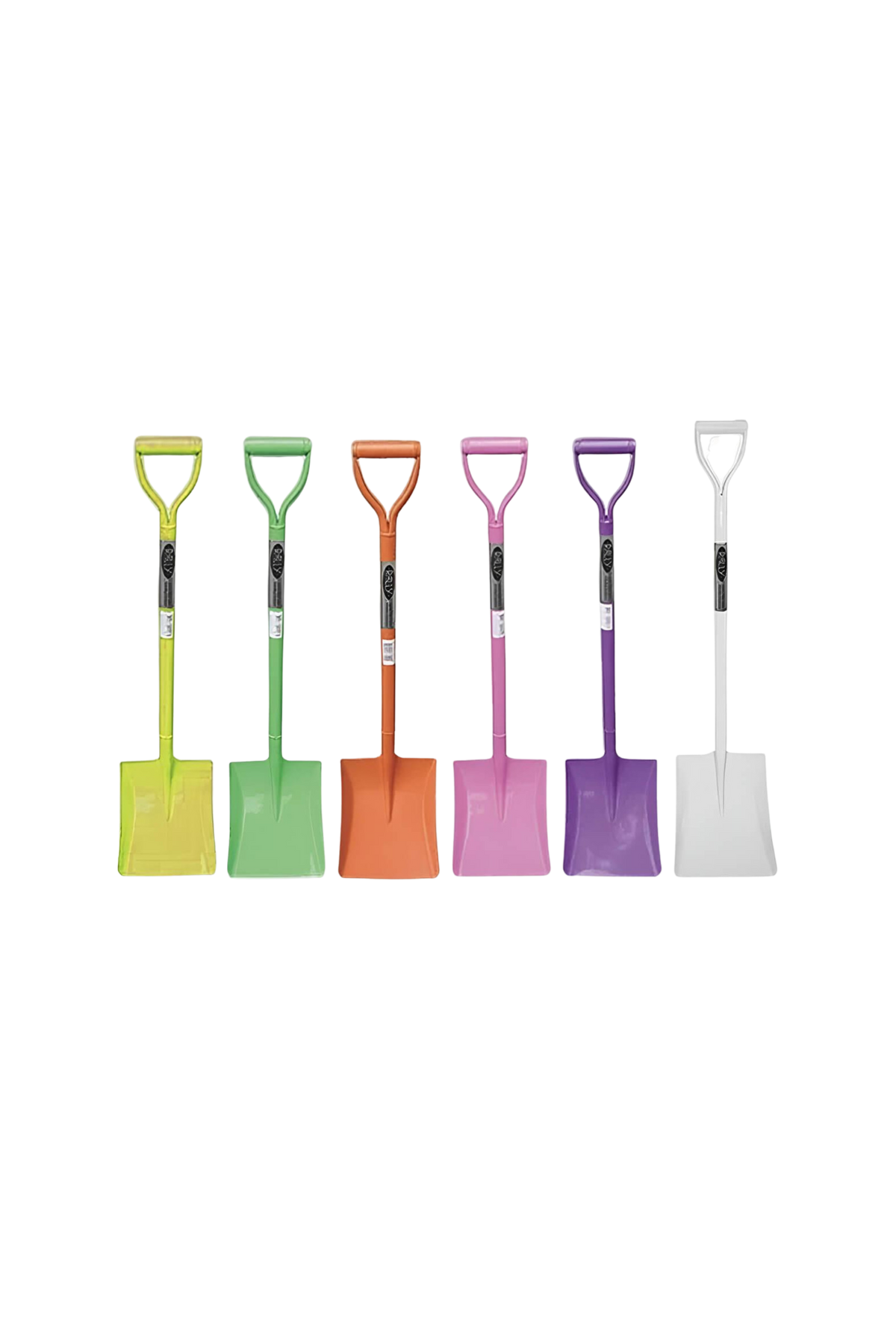 Set of five colorful shovels with gradient handles