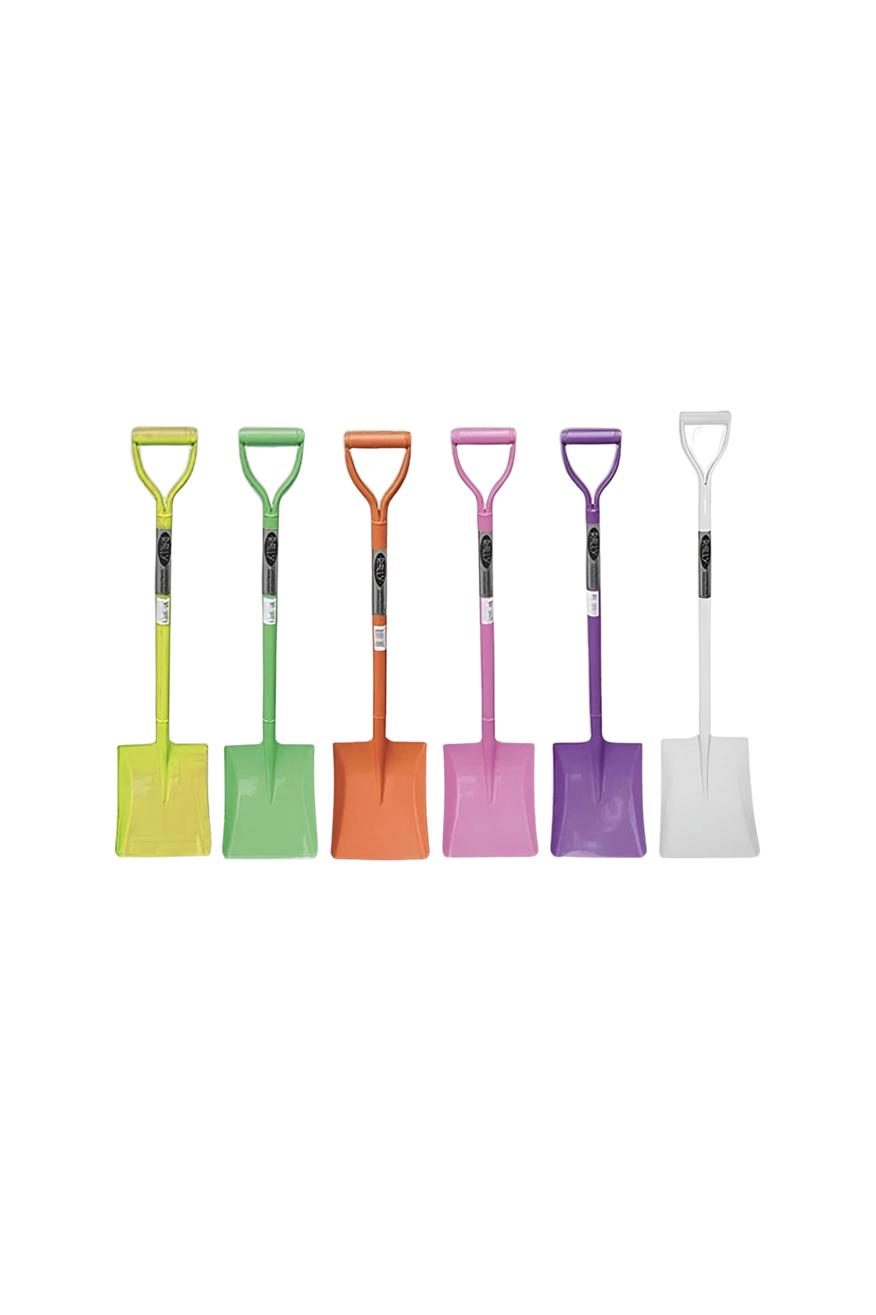 Set of five colorful shovels with gradient handles