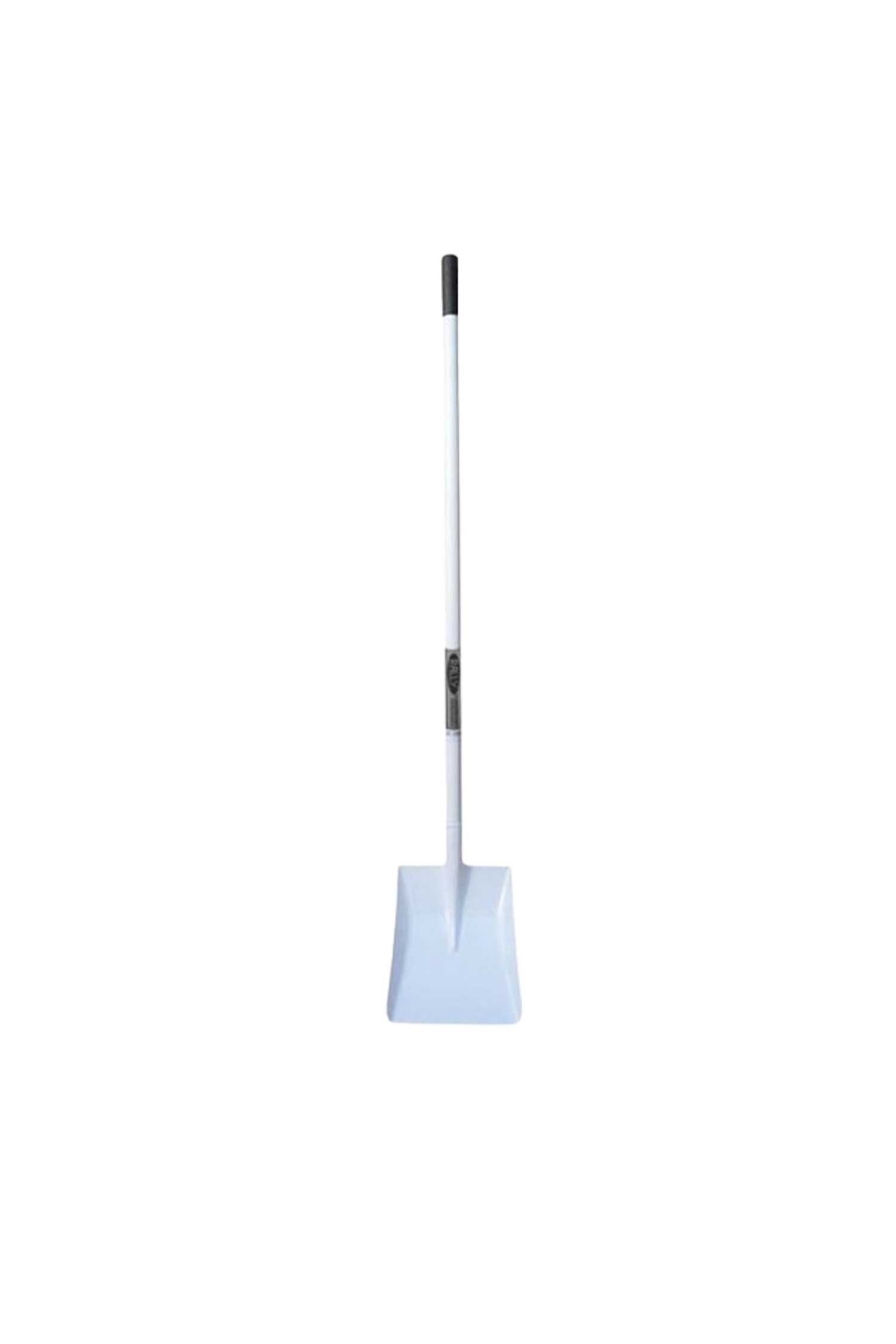 A white shovel with long handle