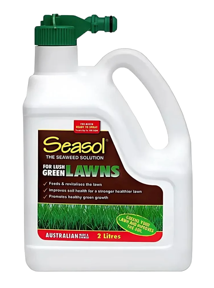 Seasol lawn fertilizer container on a clear background