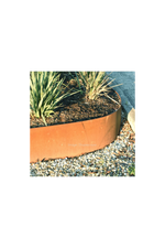Round copper-colored metal planter with plants