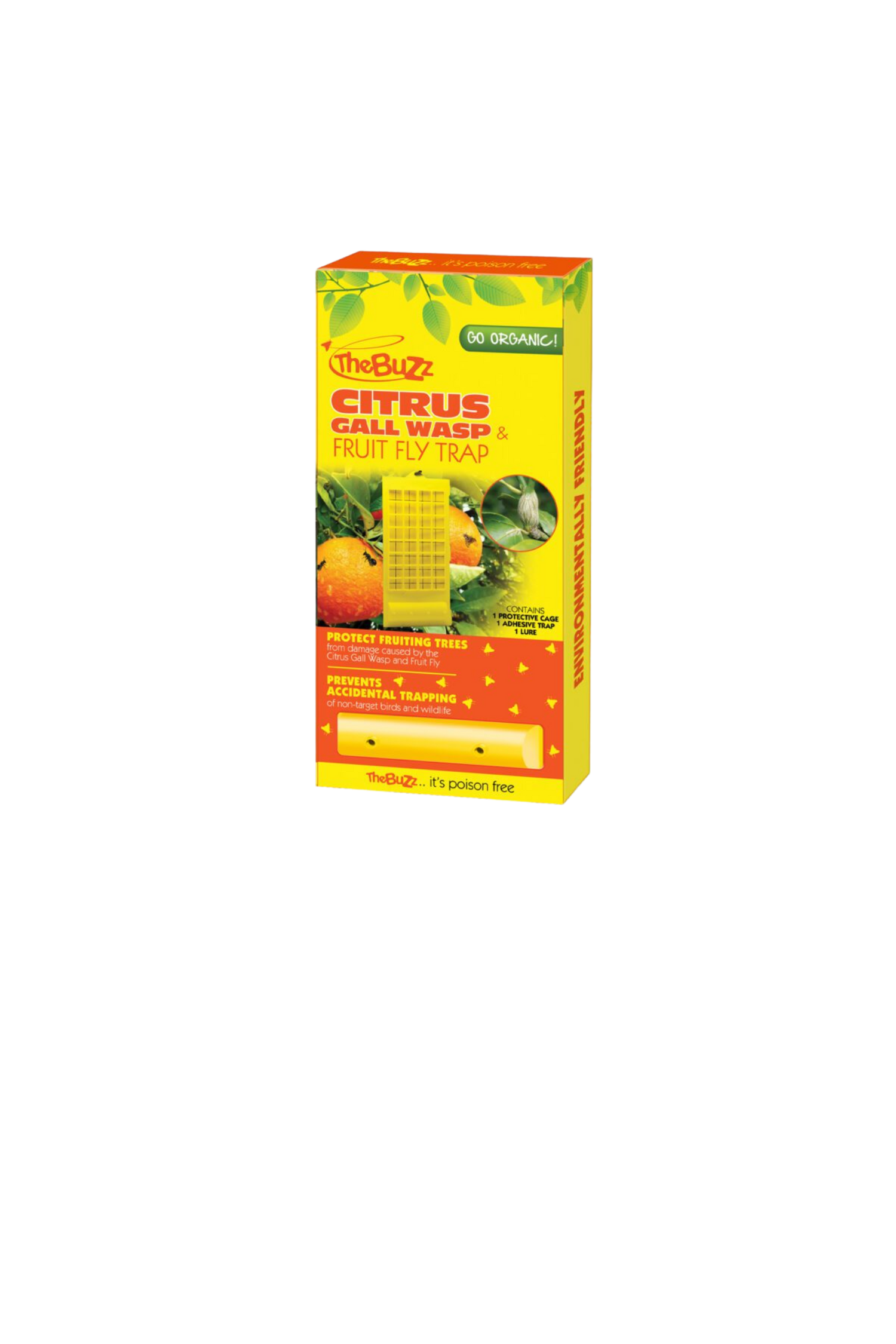 Citrus gall wasp trap in yellow orange and green packaging
