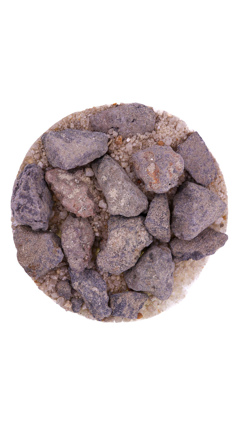 A dish of stones and sand